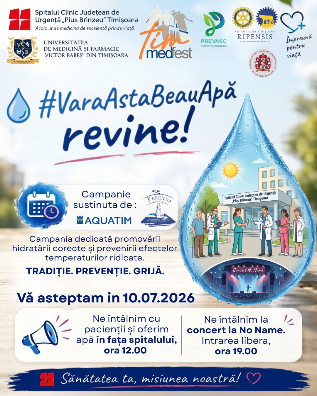 Vara asta beau apă! Campania care pune sănătatea pe primul loc revine la Timișoara