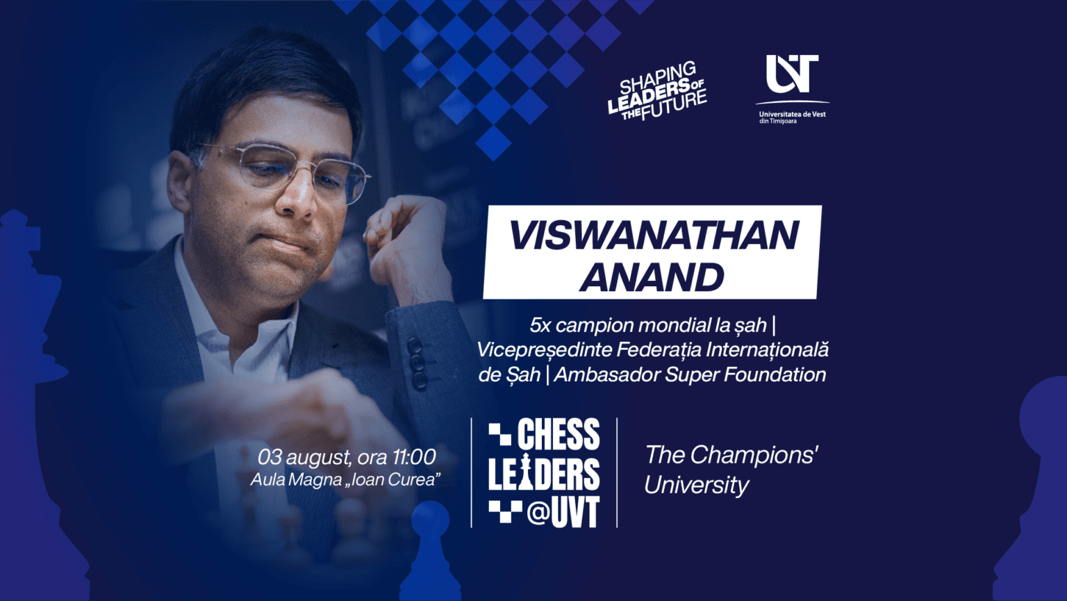 Viswanathan Anand vine la Timișoara. Campionul mondial la șah se întâlnește cu publicul la UVT
