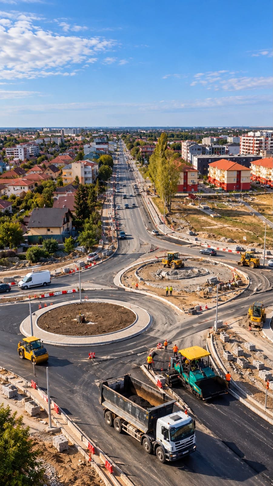 Primele asfaltări la noile sensuri giratorii dintre Timișoara și Giroc. Circulația ar putea fi redeschisă într-o lună